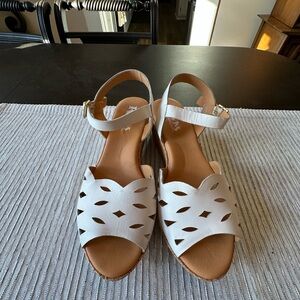 Kork-Ease White Laser-Cut Ankle Strap Sandals